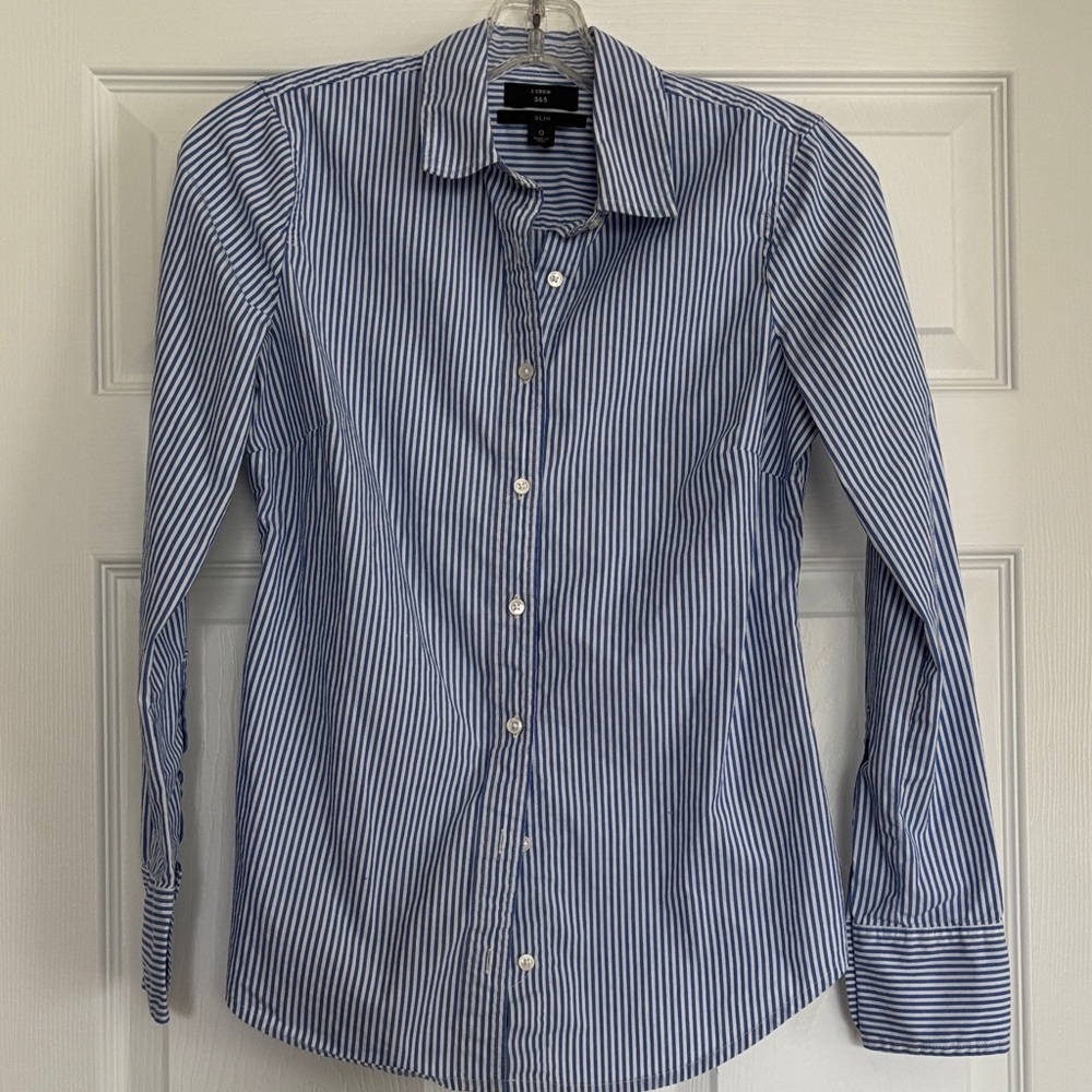 J. Crew Women's Blue Striped Button Down Shirt